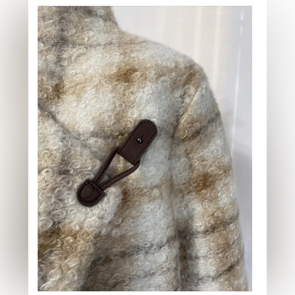 Liz Claiborne Womens Crossover Beige Plaid Loose Knit Soft Dress Coat size S - Picture 3 of 7